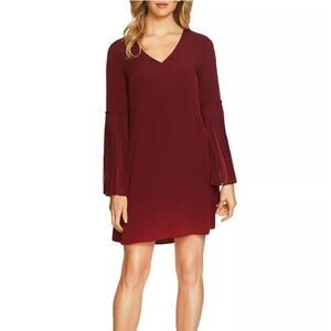 CeCe by Cynthia Steffe Madeline Pleated Sleeve Mini Dress Burgundy Womens Size 4